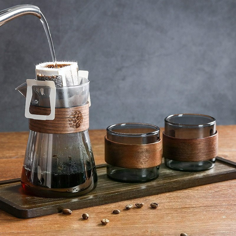 17oz/500ml Kaffeekaraffe aus Glas mit hitzebeständiger Holzschicht, Kaffeedekanter, Kaffeetasse zum Übergießen, Kaffeebrühkanne