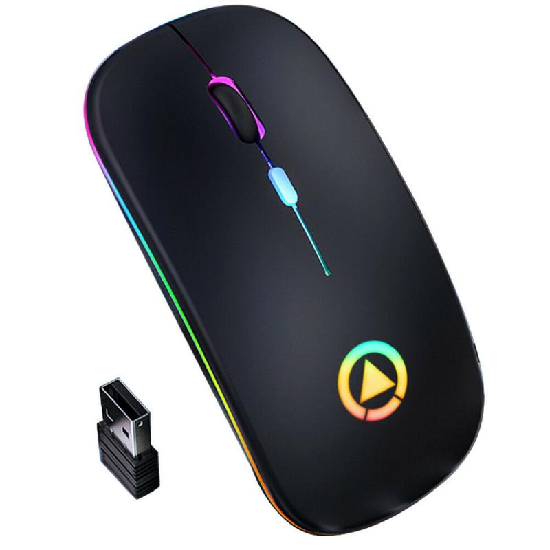 Wireless Mouse RGB Rechargeable Mouse Wireless Silent Mause LED Backlit Ergonomic Gaming Mouse For Laptop PC Office 2.4GHz: Matte Black