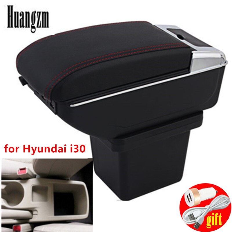 For Hyundai I30 armrest box USB Charging heighten Double layer central Store content cup holder ashtray accessories