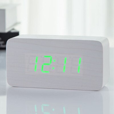 JINSUN Alarm Clocks Wood Bamboo LED Thermometer Digital Voice Table Clock Big Numbers Digital Clock KSW103: white-green