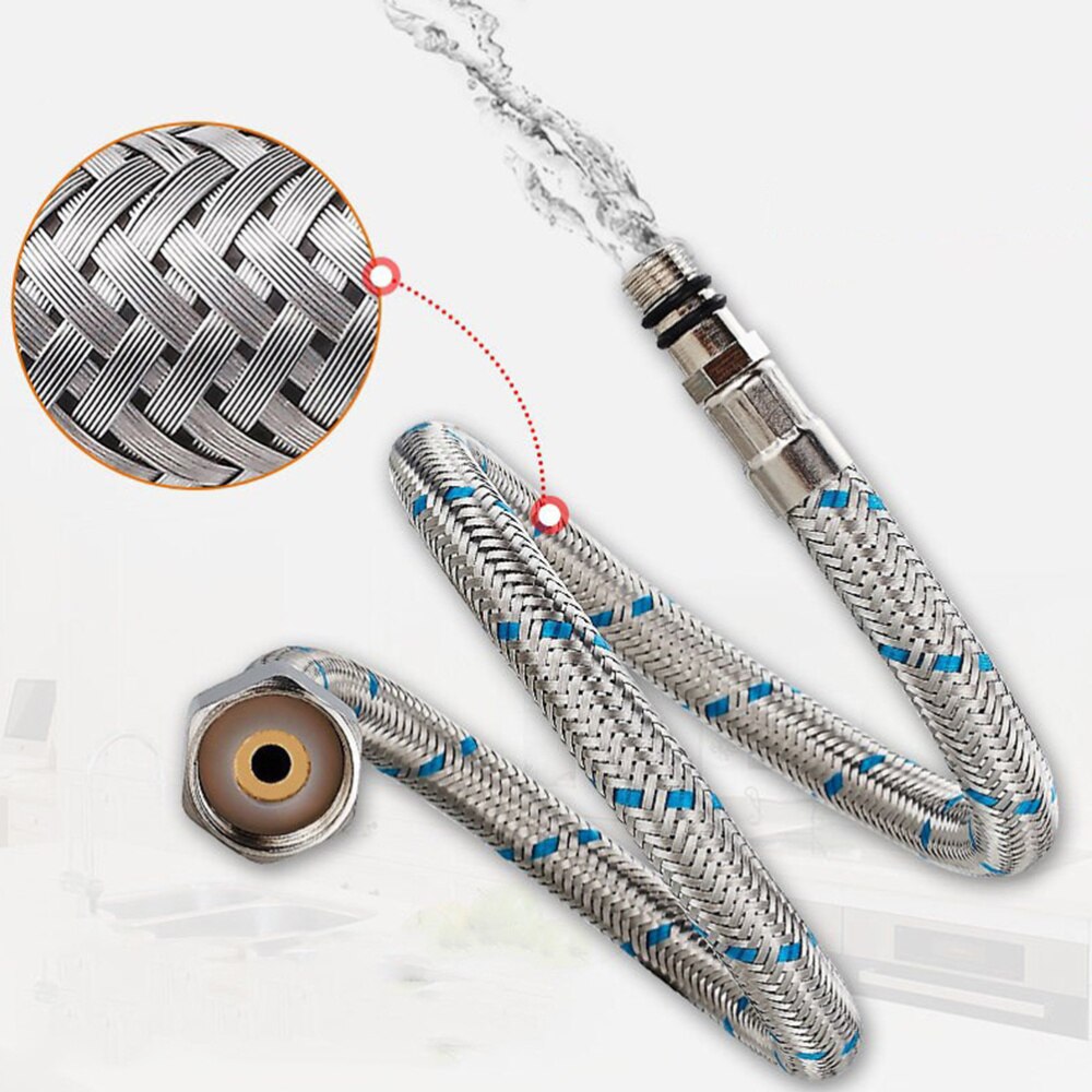 2 Stuks 80Cm Drinkwater Slang Heavy Duty Lichtgewicht Flexibele Slang Kraan Slang Connector Inlaat Rvs Wasmachine