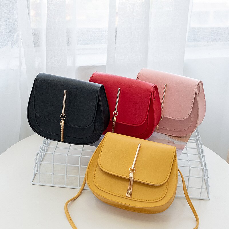 PU Leather Women's Shoulder Bag Autumn Small Lady Messenger Bag Mobile Phone Coin Purse Metal Tassel Soft Leather Saddle Bag