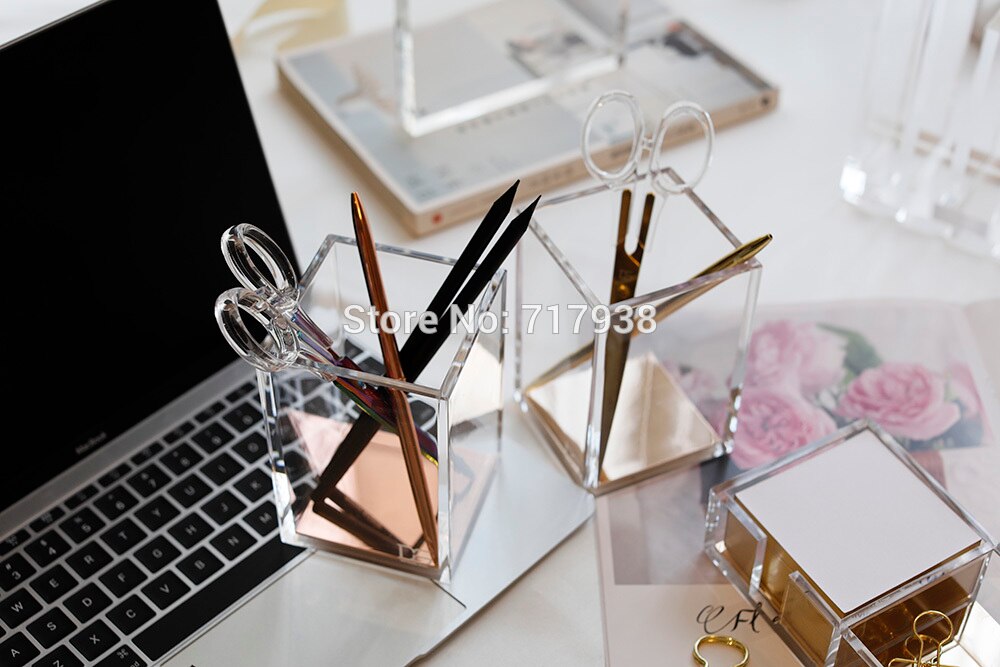 yellow gold /rose gold Acrylic Pencil and Pen Holder, Desktop Stationery Organizer Modern