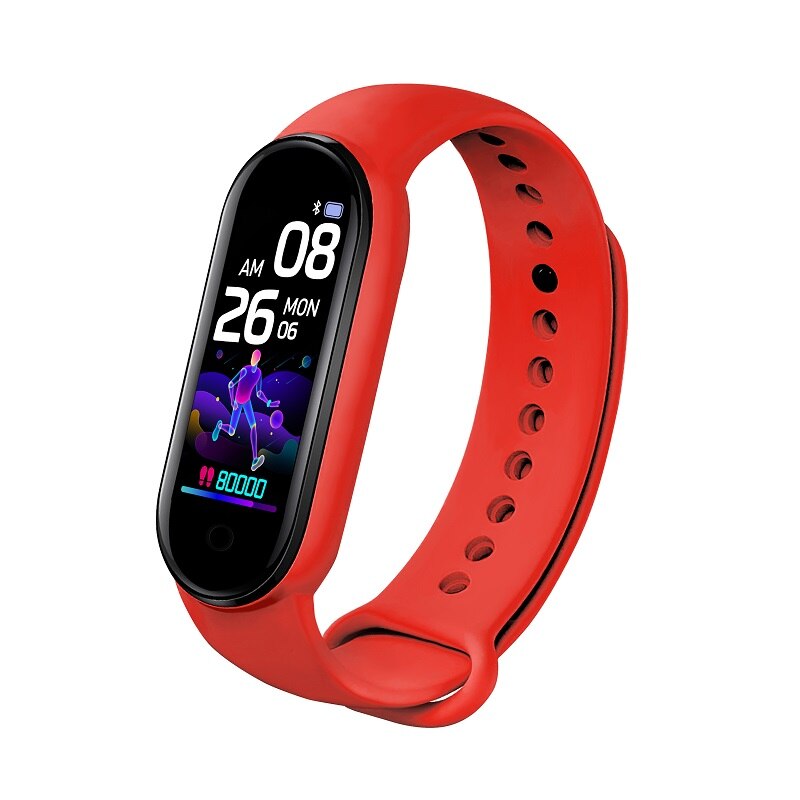 Smart Sport Band Fitness Tracker Pedometer Heart Rate Blood Pressure Monitor Bluetooth Smartband Bracelets Portable Fitness M5: red