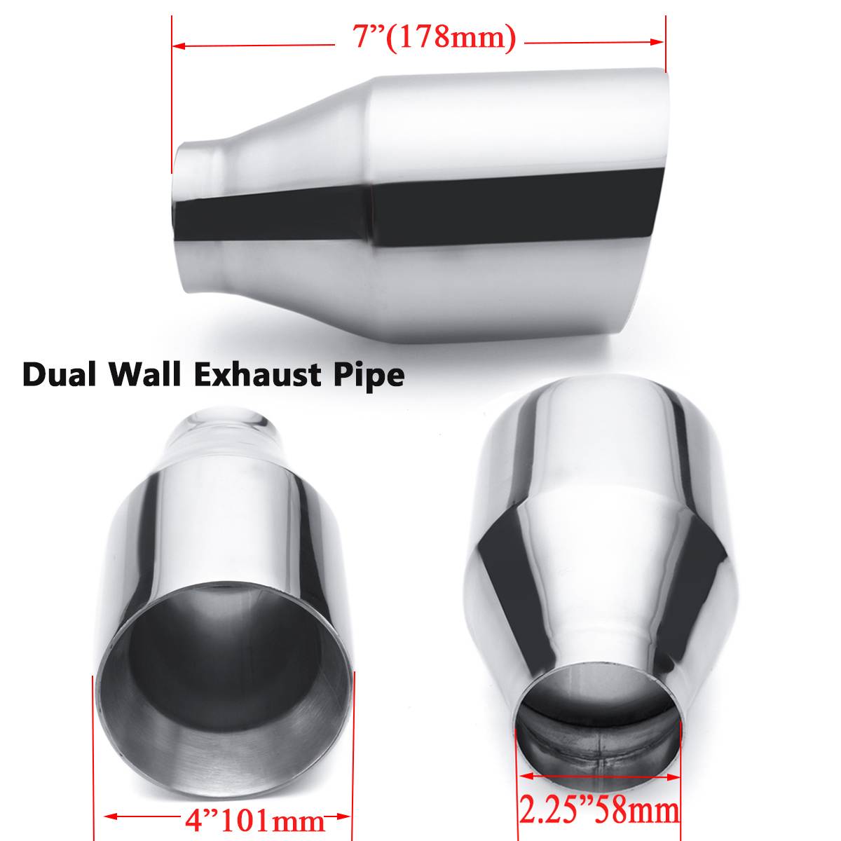 2pcs 58mm-101mm Car Exhaust Muffler Pipe Dual Wall Exhaust Tip 2.25"-4" Auto Tail Pipe Stainless Steel