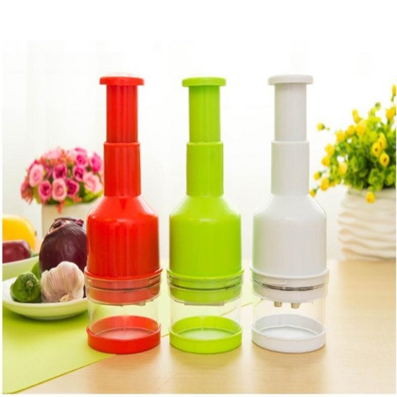Rvs Cutter Plastic Hand-Drukken Ui Knoflook Chopper Keuken Handleiding Voedsel Groente Salade Slicer Mincer Gadgets