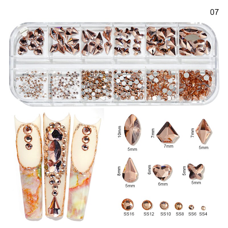 12 gördar blandade storlekar klein blå diamanter nagel strass 3d nail art dekor flatback glänsande kristall 3d glitter ädelstenar strass 1 låda: 7