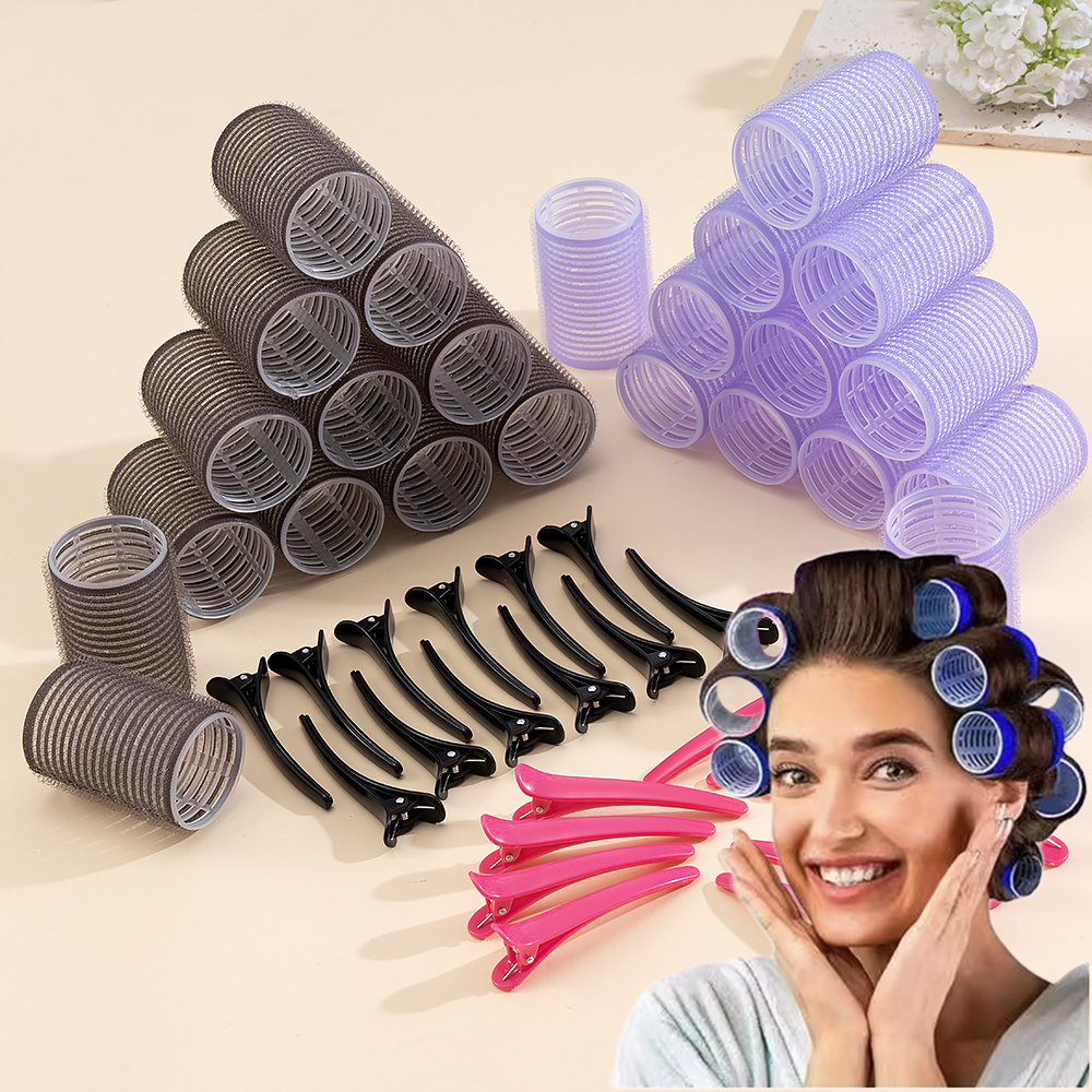 24 pçs/set auto aperto rolos de cabelo sem calor grampo de cabelo rolos cachos sem calor franja de cabelo volume auto-adesivo gancho diy ferramentas de estilo