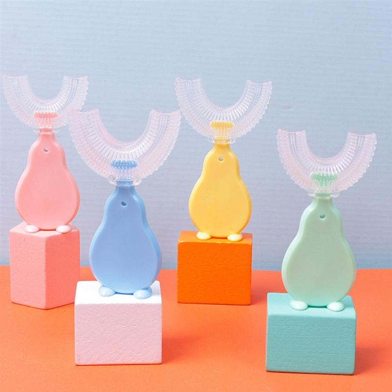 4 pces crianças 360 graus u-forma escova de dentes manual dos desenhos animados padrão escova de dentes para 2-12y crianças com cabeça de silicone macio