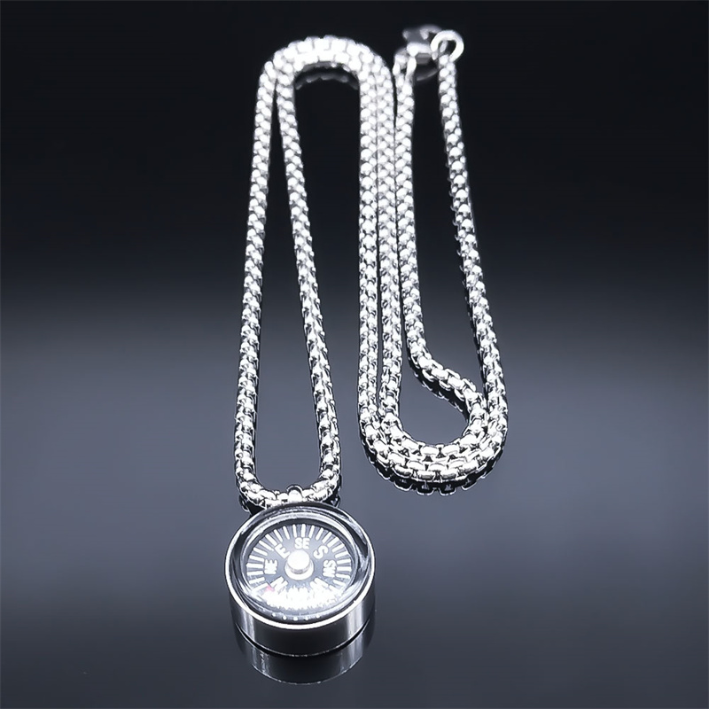 Collana con ciondolo bussola alla moda per donna/uomo collane colore argento in acciaio inossidabile regali di natale gioielli colar feminino