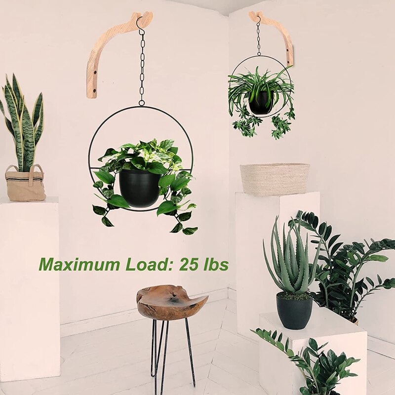 Paquete de 2 ganchos para plantas colgantes, colgador de pared de plantas de madera para interior y exterior, ganchos de pared para plantas colgantes
