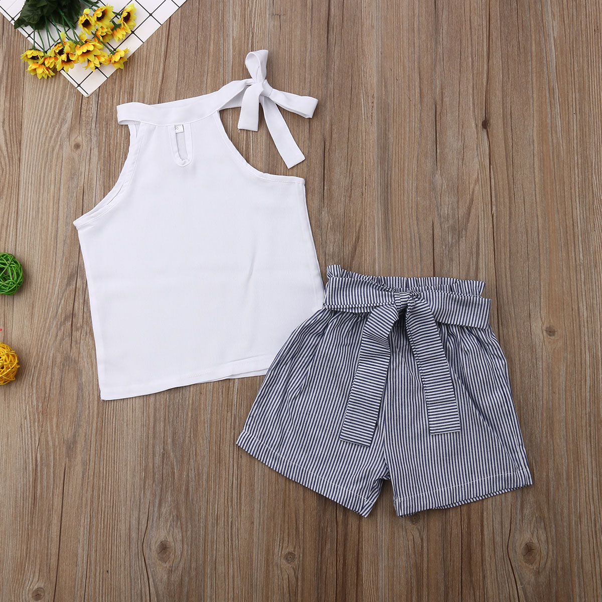 Pudcoco Summer Baby Girl Clothes set T-shirt senza maniche + pantaloncini a righe abiti abiti da bambina per bambini 2-7 anni