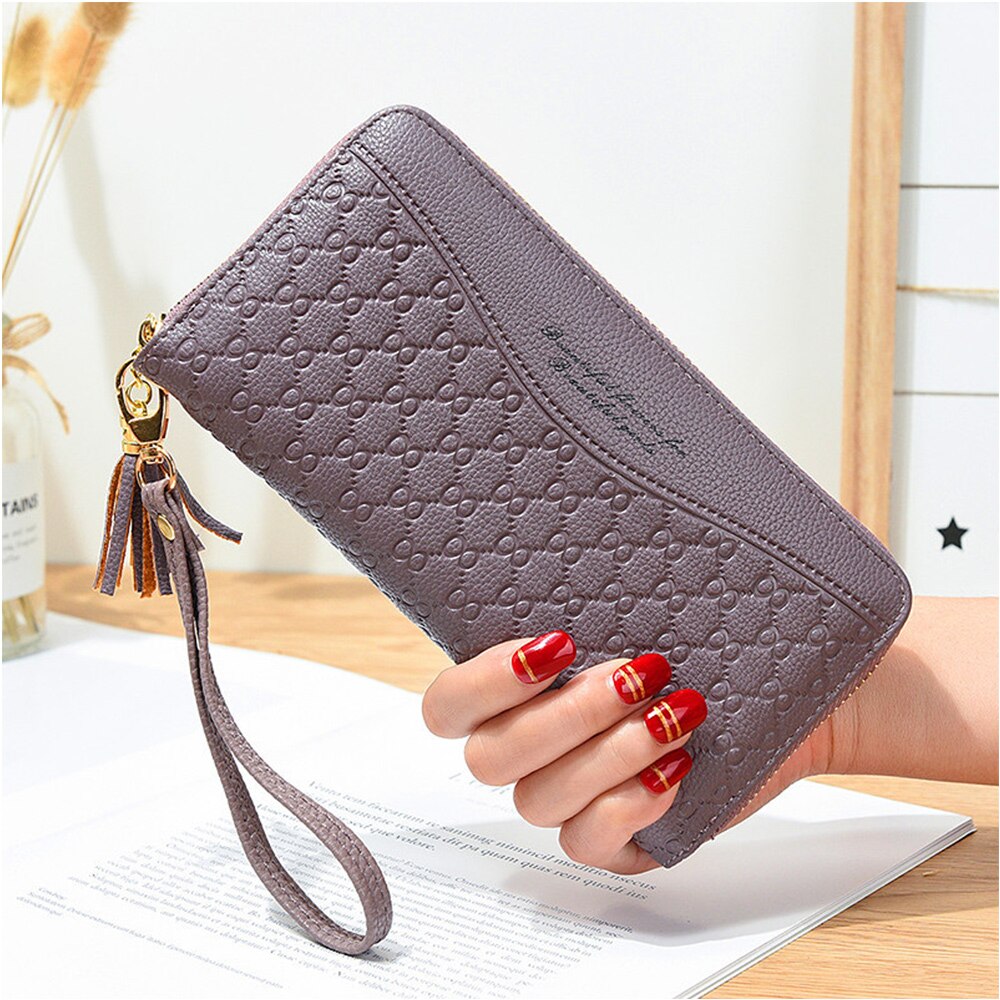 Style Zipper Women Wallet Long Clutch Bag Korean Version Small Double Wallet Standard Wallets Women PU Leather: Purple