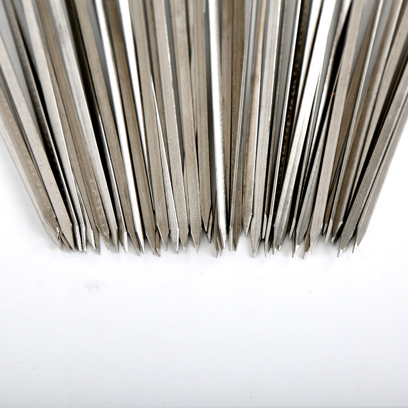 10 stks/set Rvs Barbecue Spiesjes 34cm Houten Handvat BBQ Platte Prikstokken Outdoor Party Sharp Tip Barbecue Gereedschap h4