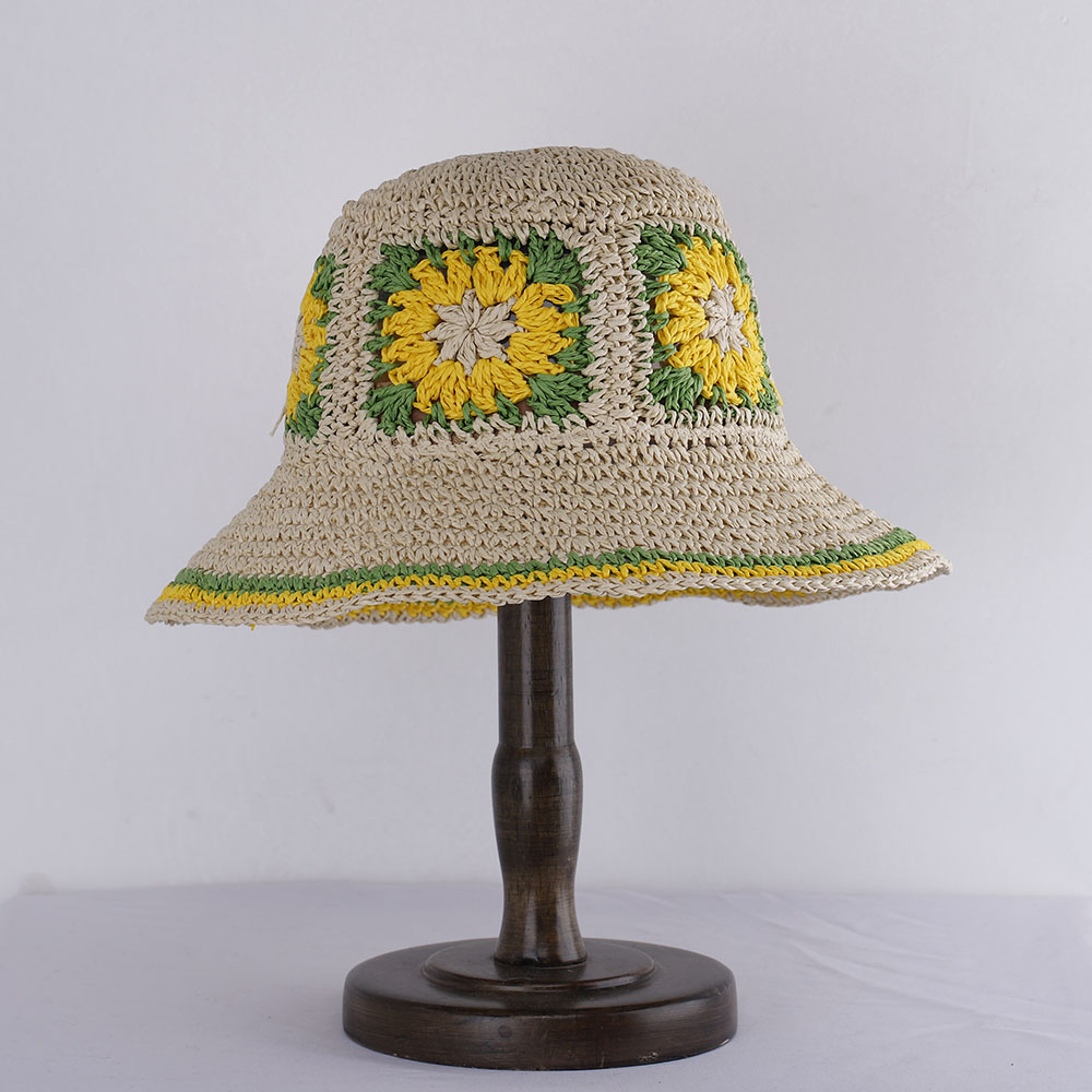 Chapeaux de paille pour femmes ajourés chapeau au crochet chapeau seau Protection UV pare-soleil chapeau de plage femmes visières dames chapeau femmes chapeau d'été casquette: WHITE