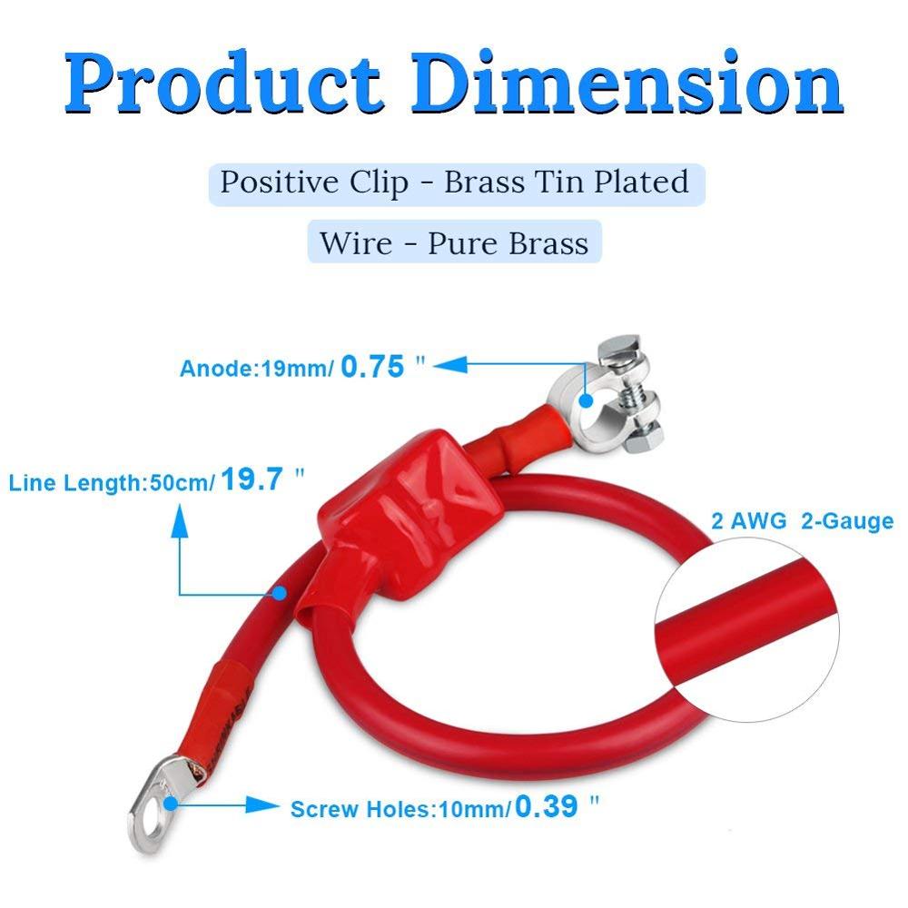 Positive Battery Cable Wire 2 AWG 2-Gauge 20 Inches with 2 melt adhesives Pure Copper Perfect Connection for Boat Yacht RV