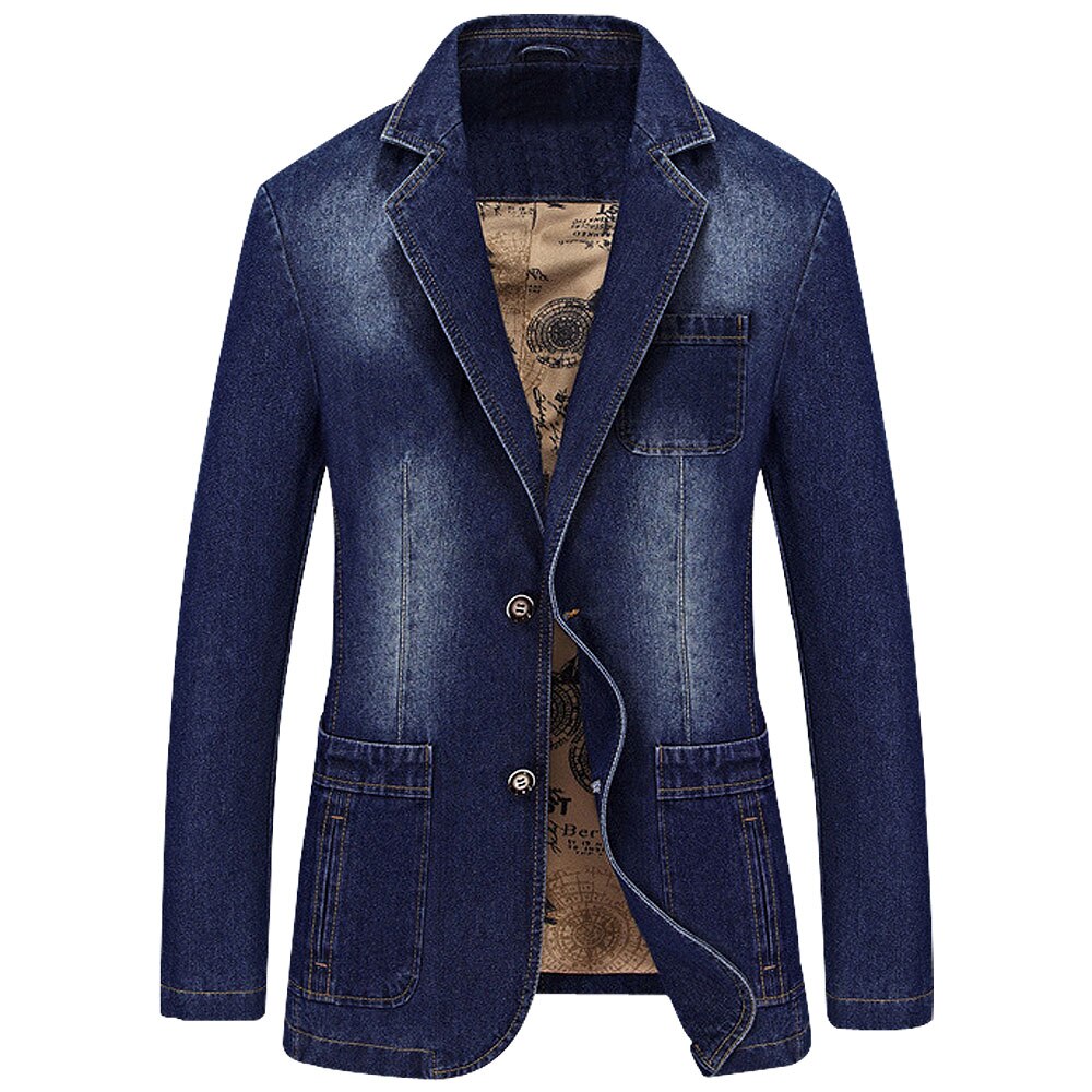 Tang cool 4xl denim casual blazer mænd bomuld vintage jakkesæt mandlig blå frakke denim jakke store blazere: Blå / Xxxl