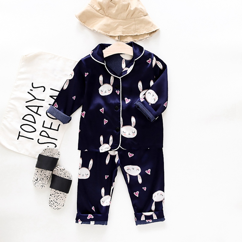 Conjunto de ropa con estampado de conejito para bebés, niños y niñas, blusa de manga larga y pijamas largos