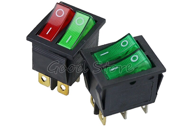 1PCS KCD8 6PIN 16A 250V 20A 125V Double Light Rocker Switch Waterproof ON-OFF