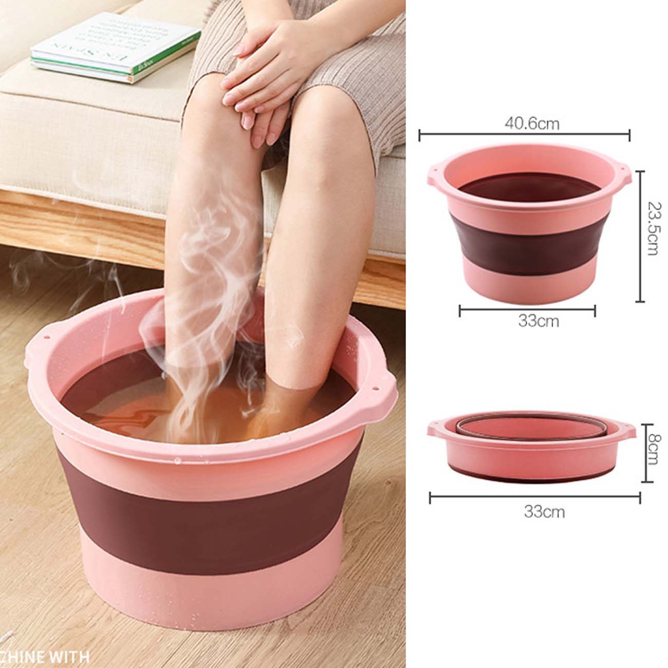 Foldable foot bath bucket household massage foot bath bucket plastic portable foot bath artifact: Pink