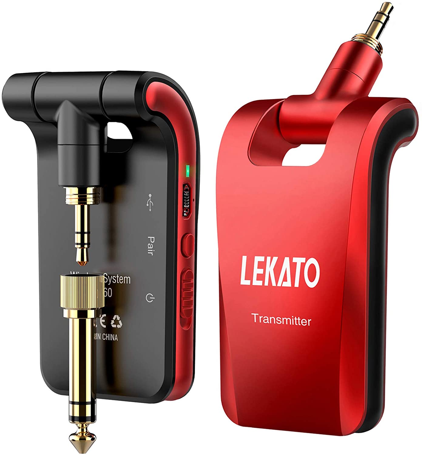 Lekato trasmettitore per chitarra senza fili Ws-60 ricevitore senza fili per chitarra 2.4Ghz strumenti musicali elettrici 2 in 1 colonna vertebrale 6 canali: rosso