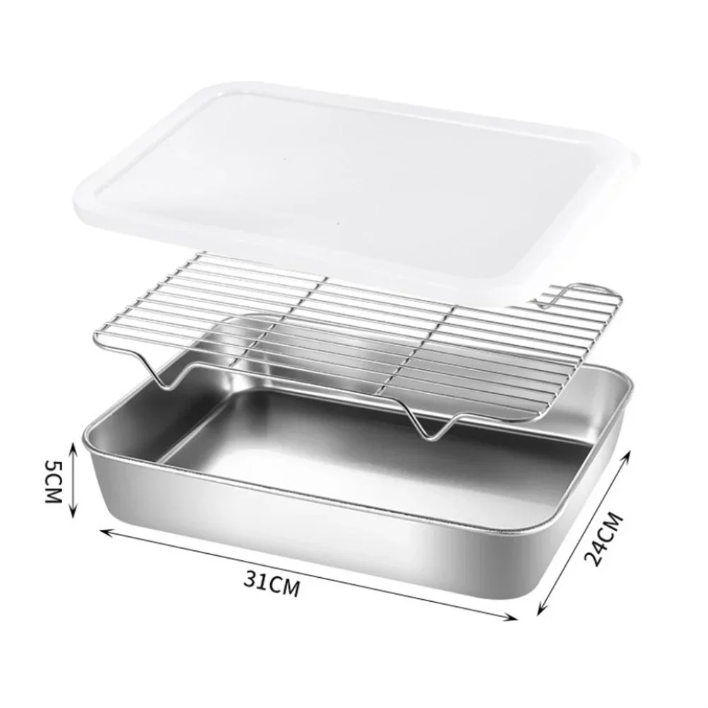 Bandeja para hornear de acero inoxidable con cubierta de rejilla de refrigeración para cocina, hornear, barbacoa, placa para horno, herramientas para asar: Gris claro