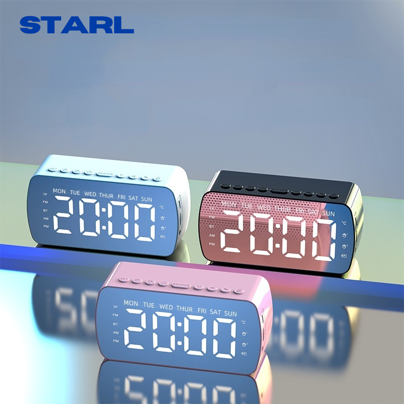 Smart väckarklocka fm-radio spegel bluetooth-högtalare termometer trådlös bluetooth-högtalare med lång batteritid stereohögtalare bilfestdekor