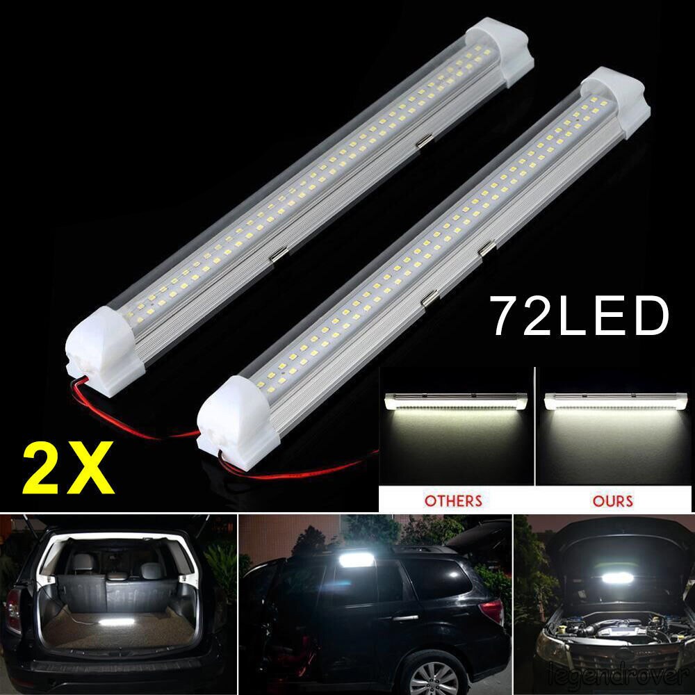 2pc 72 12V LED Car Interior Strip Lights Bar Lamp Van Caravan Trunk Boat Camping