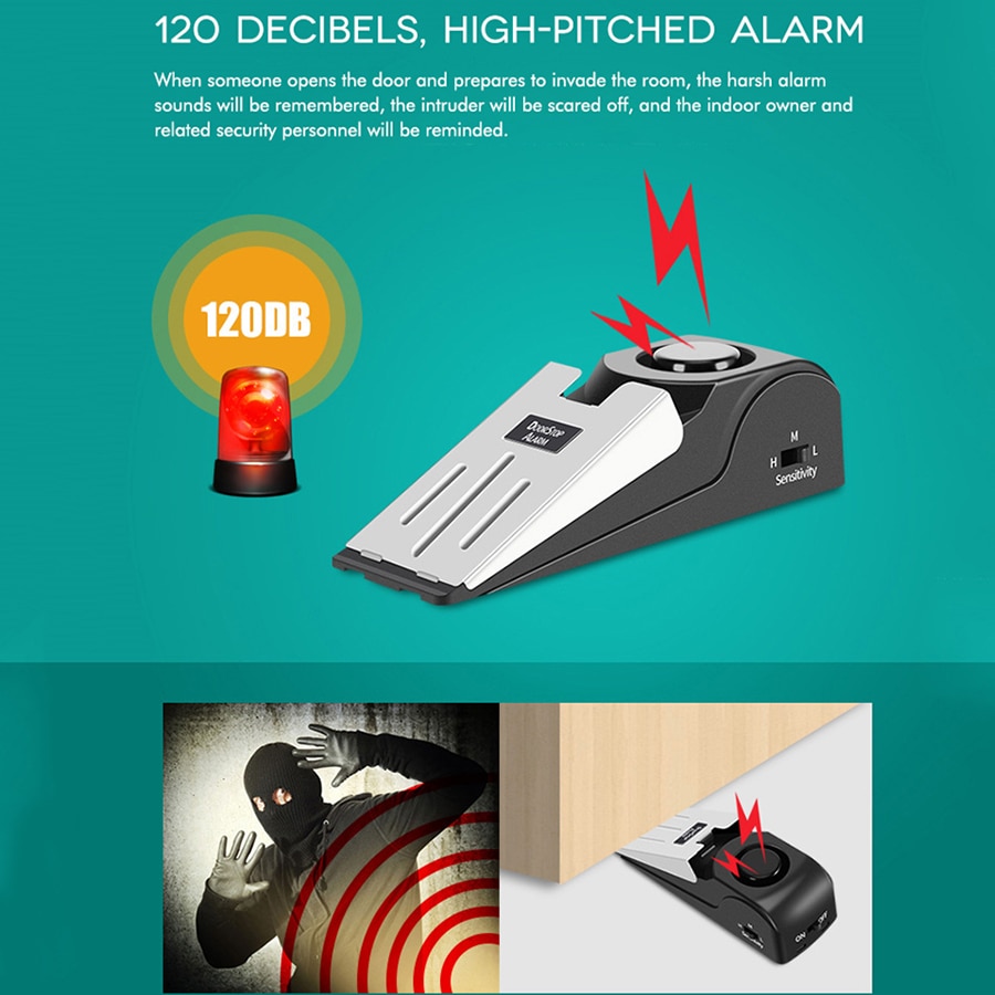 Door stop stopper alarm block blocking system 120 dB Anti-theft Burglar Stop System Security Home Wedge Shaped
