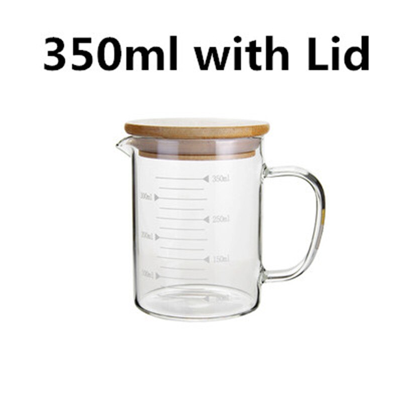 Food Grade Borosilicate Glass Measuring Cups with lid Pot Kettle Kitchen Accessories Measuring Milk Clear Glass Cup Cook Scale: 350ml with Lid