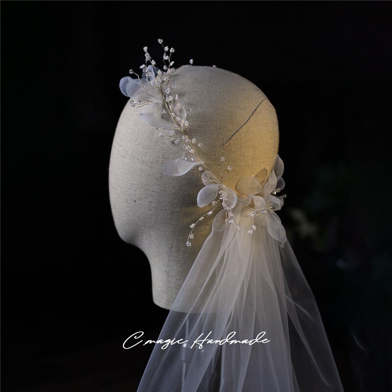 Cc Bruidssluier Bruiloft Accessoires Voor Vrouwen Bloem Kroon Met Kam Wit Ivoor Hoofdbanden Hoofddeksels Real Photo V667