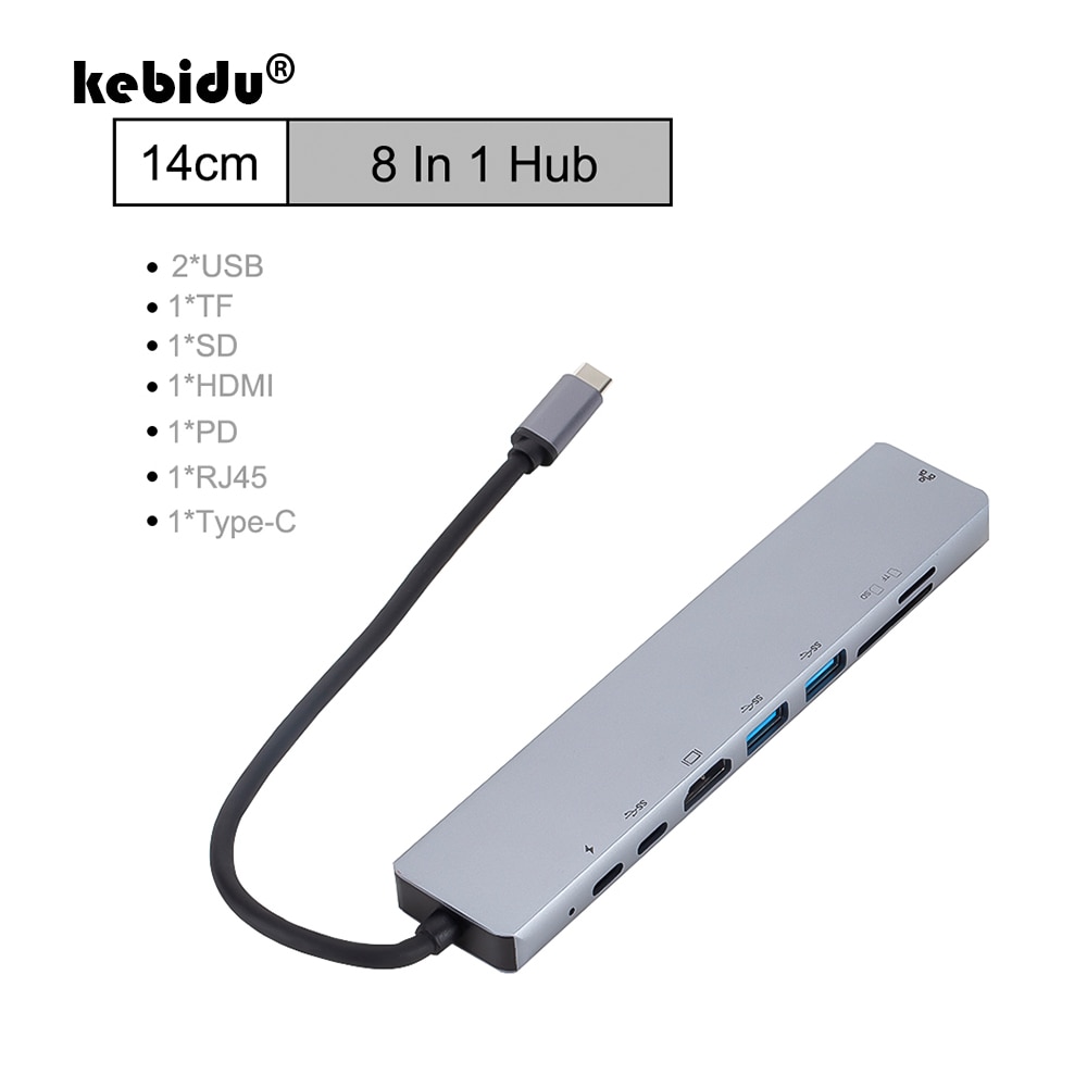 Kebidu Type C Hub Rj45 Lan Docking Station 8 In 1 Grandado 