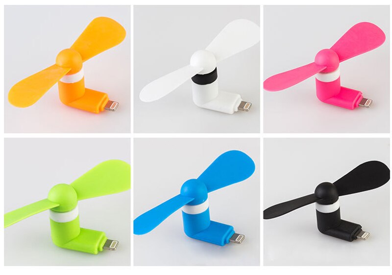 Portable 2 In 1 Mini soft phone Fan for Iphone Android Micro Hanldheld Cooling Cellphone Fan Cooler Mobile phone summer USB Fans: Apple Color mixing