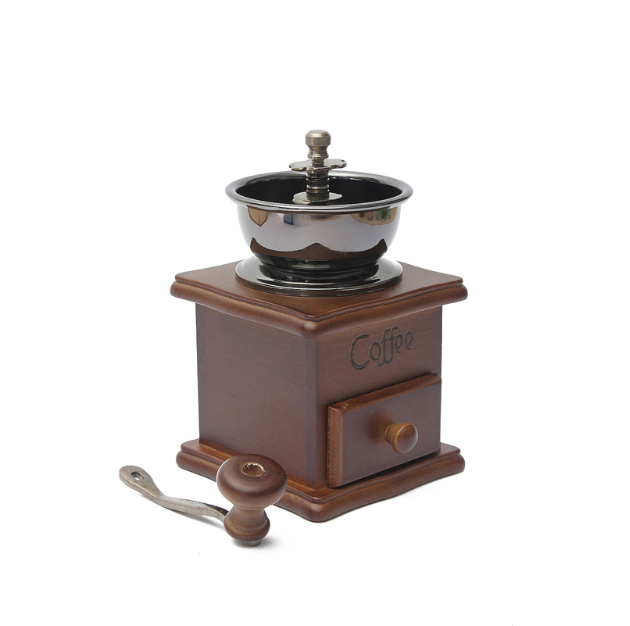Mini molinillo de café de madera clásico Manual de acero inoxidable Retro Molino de especias de café con movimiento de porcelana de