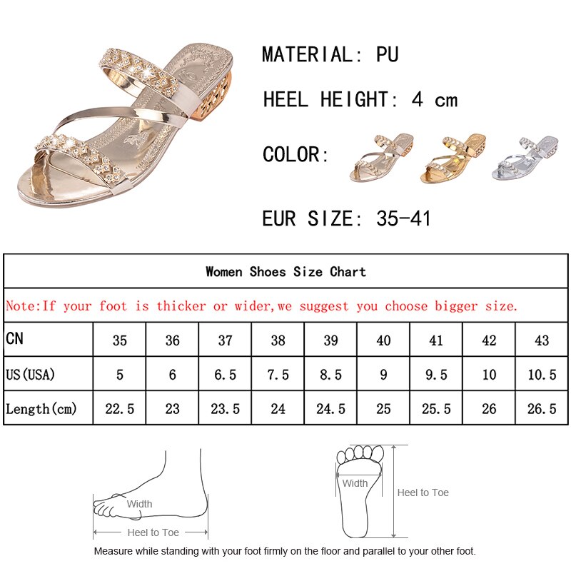 Lucyever Vrouwen Mode Kristallen Sandalen Zomer Comfortabele Hakken Strand Slippers Casual Solid Dikke Hak Slides Slippers