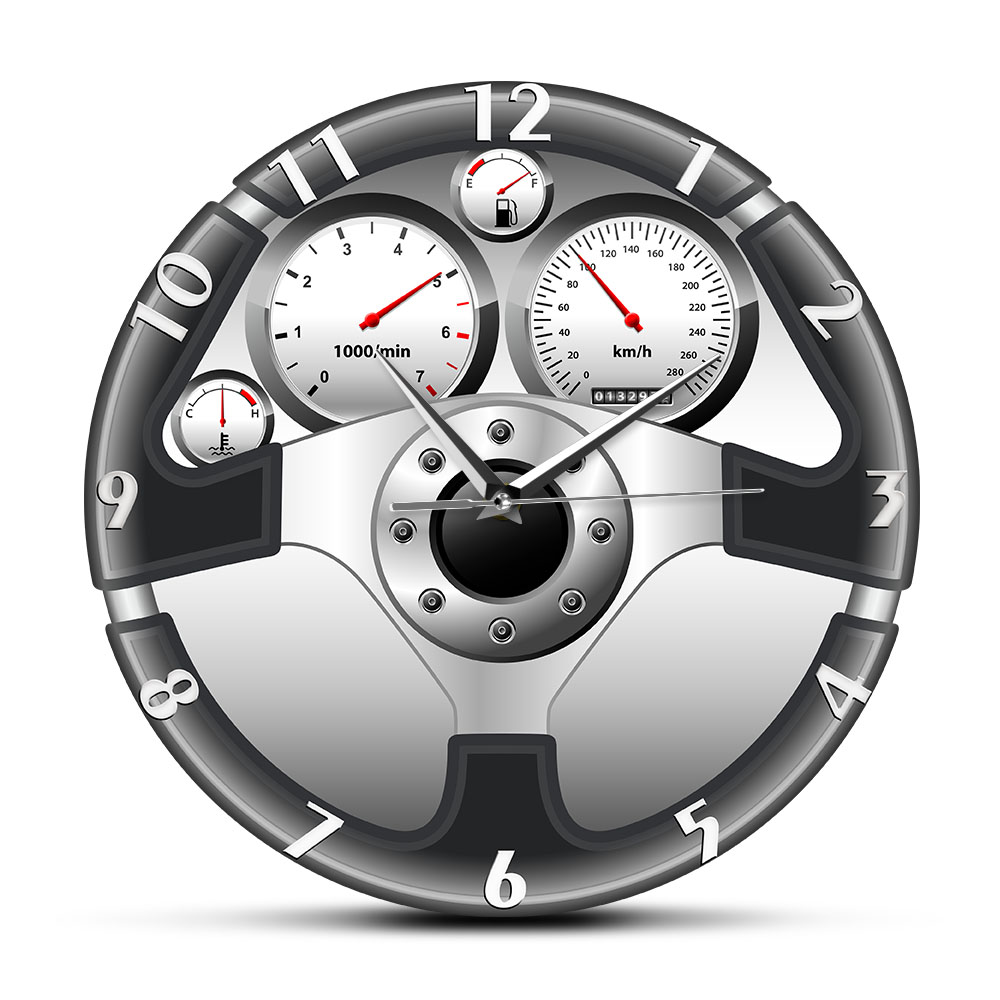 Automobile Artwork Wall Clock Sport Car Steering Wheel And Dashboard Wall Clock Automotive Drive Auto Style Auto Repair Decor: B