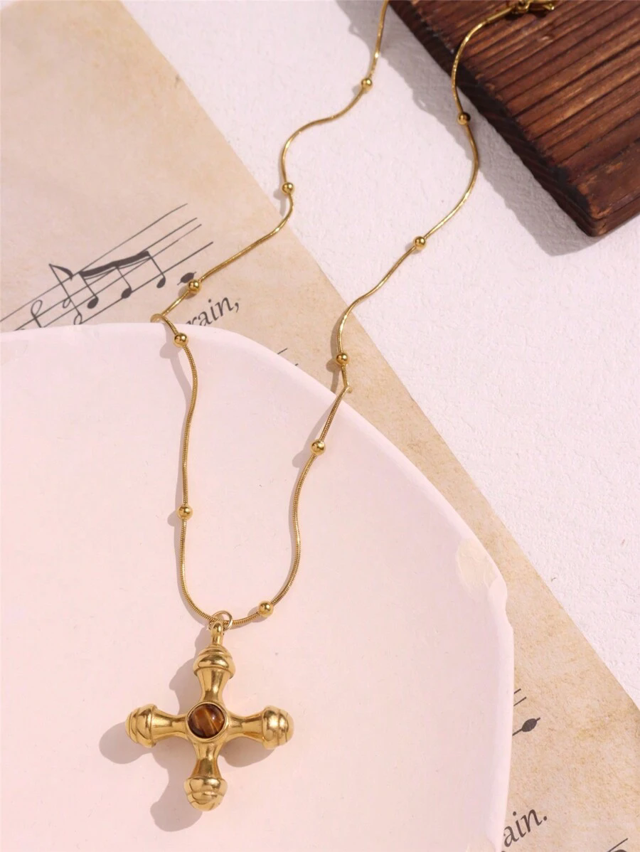 HangZhi Koreaanse Vintage Waterdruppel Ster Ronde Beer Ovale Hanger Ketting Geometrische Gouden Kleur Titanium Stalen Sieraden