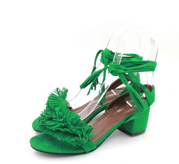 Tassel Sandals Block High Heels Gladiator Sandals Red Ladies Summer Shoes Woman Party Shoes Sandalias Zapatos Mujer: 4 / 8.5