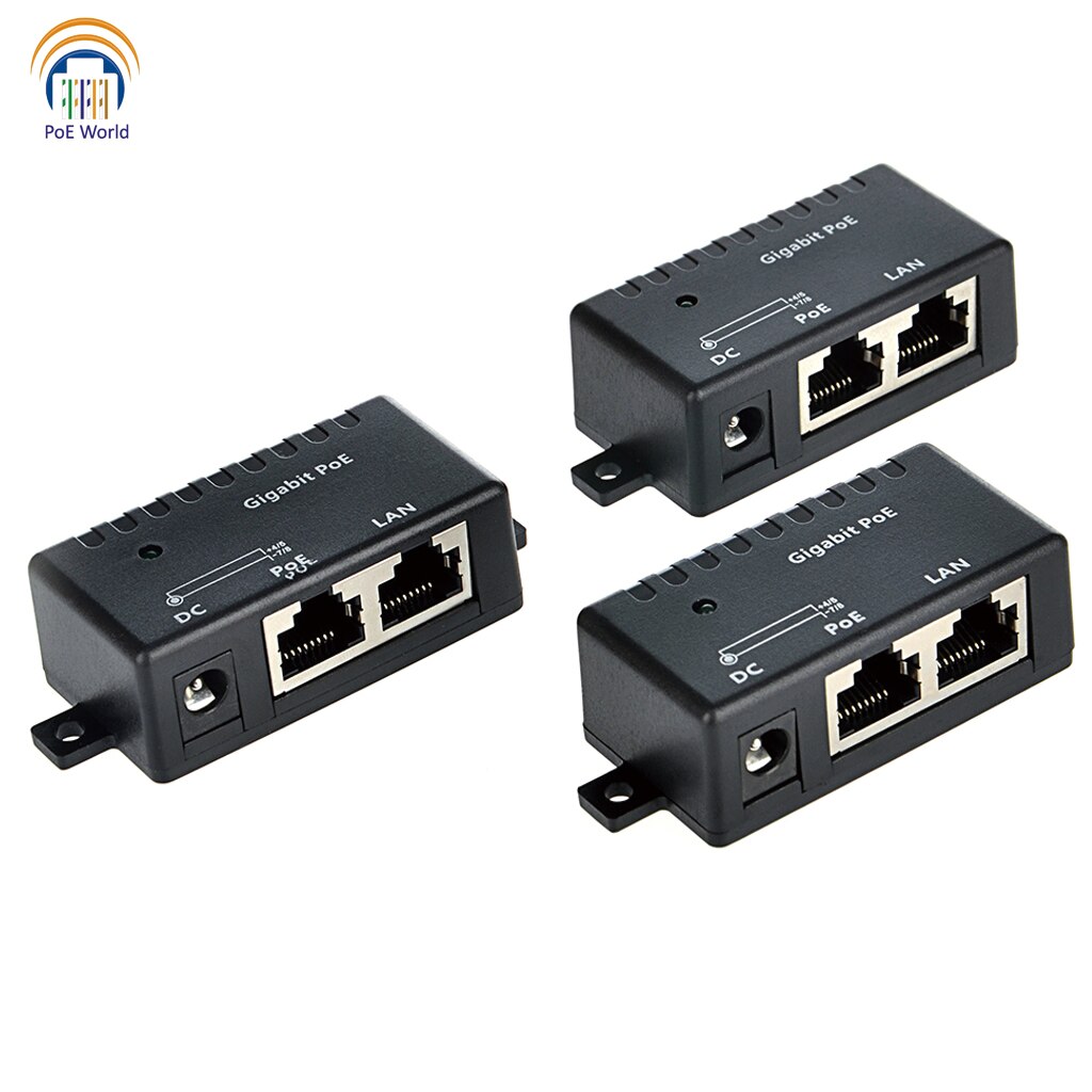Inyector PoE 802.3af, divisor Gigabit 24V 48V, inyector pasivo con conector de RJ-45 CC de 2,1x5,5mm para teléfonos con cámara IP VOIP