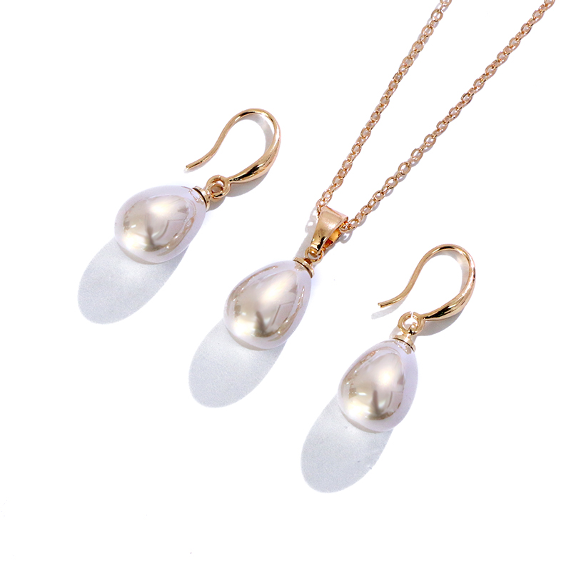 KOMI Polynesian Hawaiian Pohnpei Chuuk Marshall Style Imitation Pearls Copper Teardrop Necklace Pendant Earrings Jewelry Set