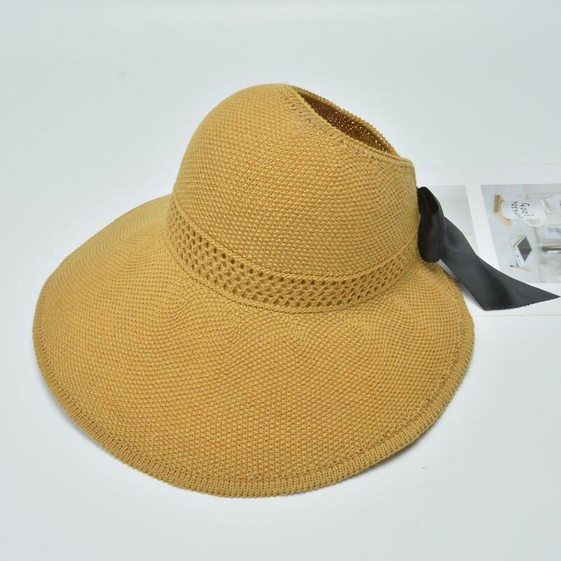 Kvinder sommer visir hat hat sammenfoldelig solhat bred stor rand strand hatte stråhat chapeau femme strand uv beskyttelse cap: Gul