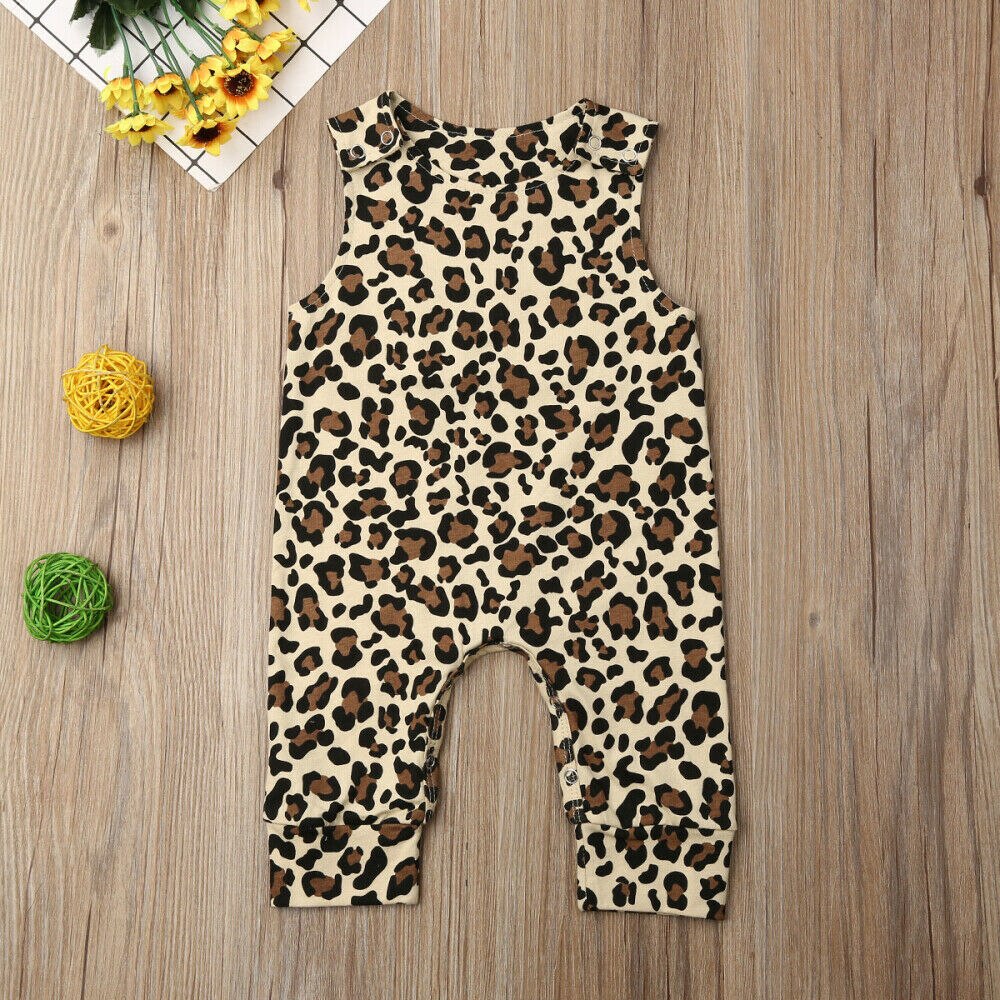 0-24M Infant Kids Boys Girls Rompers Sleeveless Cotton Leopard Print Jumpsuits Clothes Outfits