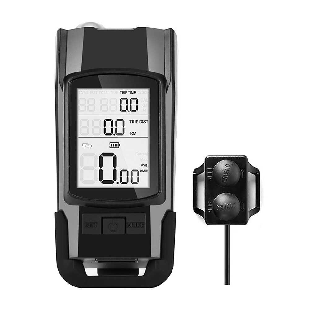3-in-1 Tachometer + Scheinwerfer + Horn USB Fahrrad Computer 3 Modus Horn Taschenlampe LED Vorderseite Lichter radfahren Tacho: Schwarz Typ1