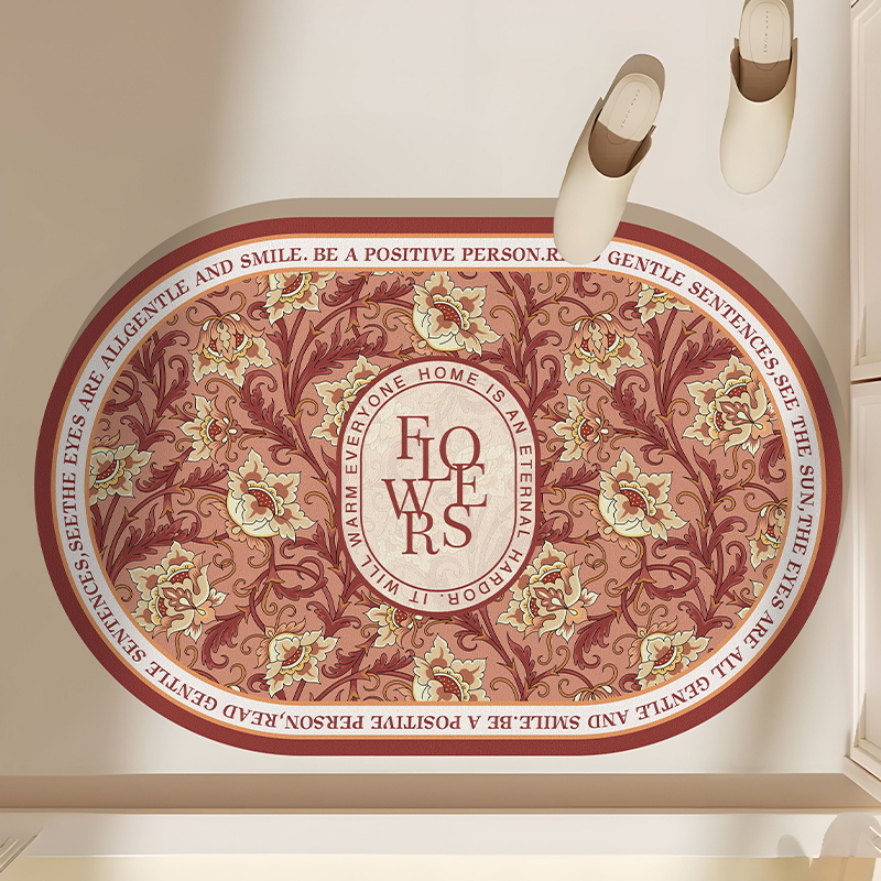 Floral Bathroom Bath Mat Quick Dry Non-slip Foot Mats Super Absorbent Shower Rugs Toilet Pad Doormat Washable: Blue / 400MMx800MM