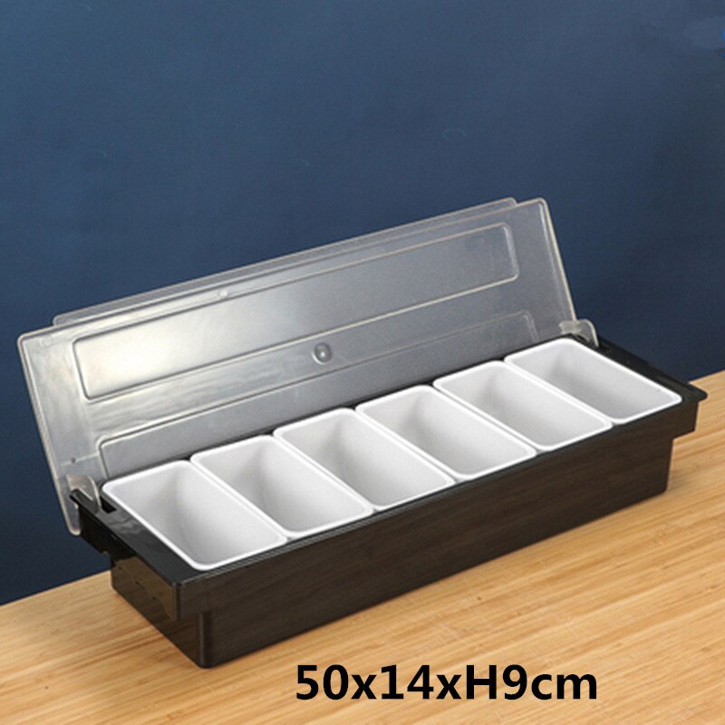 304 Stainless Steel Seasoning Box Hotel Restaurant chef Seasoning Box With Lid Storage Box Household Seasoning Tank: 50x14xH9cm 6 grid