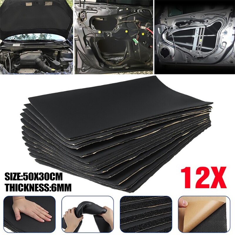 9X 1Cm 0.6Cm Auto Sound Deadener Mat Geluidsisolerende Motorkap Isolatie Deadening Motor Firewall Warmte Schuim Katoen sticker 30x50cm: 12x6mm