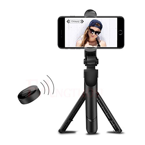 3 in 1 Handheld Bluetooth Selfie Stick Voor iPhone X 8 7 6s plus Draadloze Afstandsbediening Sluiter Monopod Draagbare uitschuifbare Mini Statief: Black