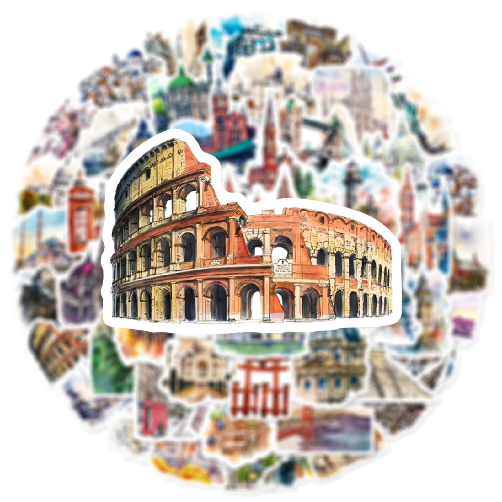 50 sztuki światowej sławy budynków, estetycznych zabytków turystycznych, różnorodne naklejki dla dzieci do scrapbookingu, dekoracji samochodów, graffiti