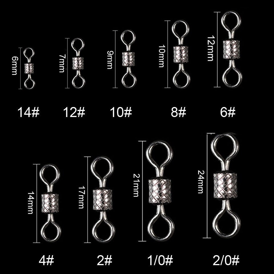 Gå fisk 50 stk/parti fiskesvirvler kuglelejedreje med sikkerhedssnap solide ringe rullesvirvel til karpefiskeri tilbehør