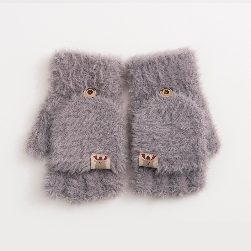 Crianças luvas de lã da criança do bebê inverno quente malha conversível flip topo dos desenhos animados luvas luvas do bebê luvas de inverno 2020: Gray